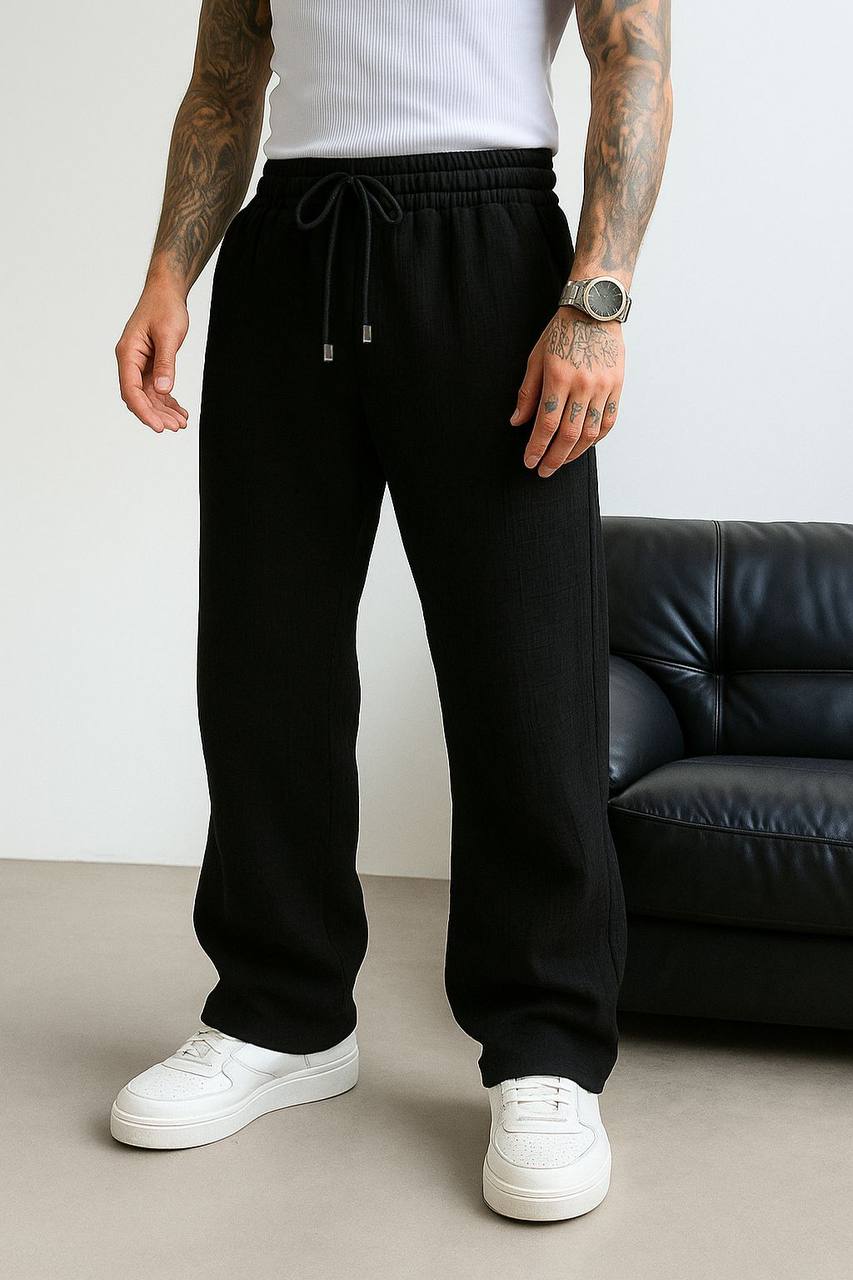 מכנסיים לגבר מבד מוסלין בצבע שחור