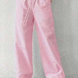 מכנסיים פסים בצבע ורוד לבן